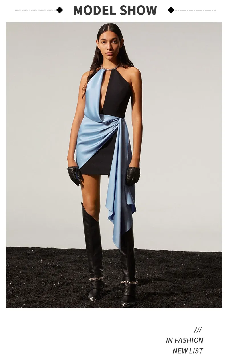Satin Crystal Chain Mini Dress