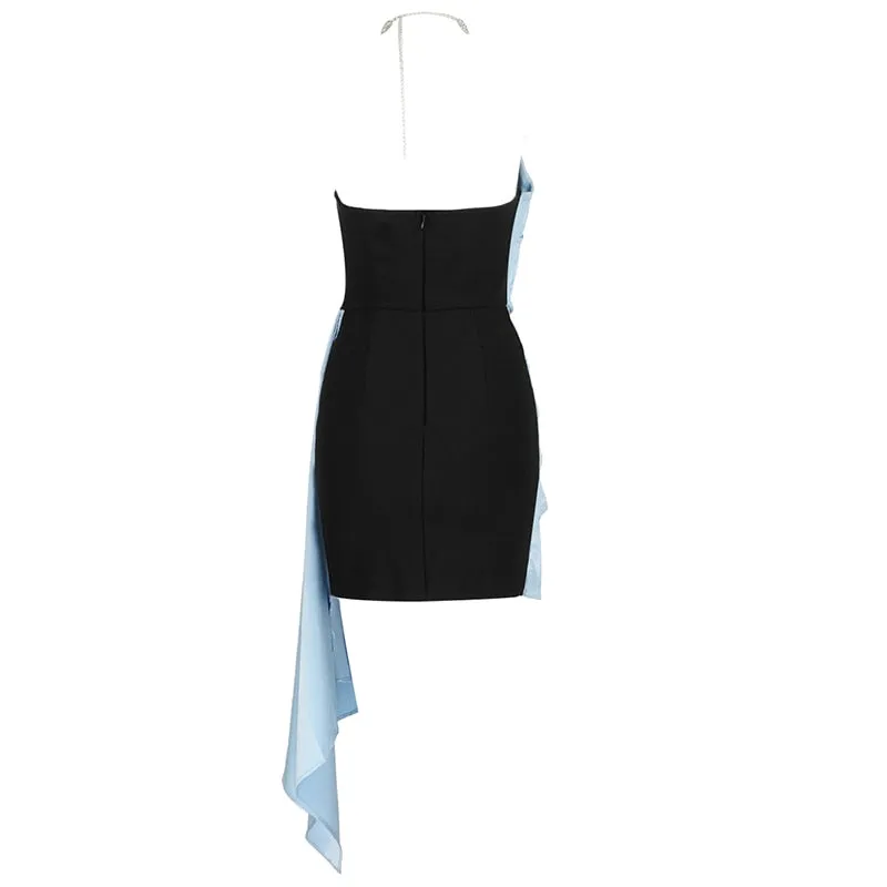 Satin Crystal Chain Mini Dress
