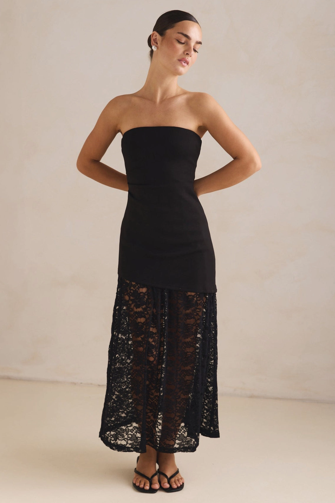 Scarlett Lace Midi Dress (Black) Versatile Style Wear Bless Touch