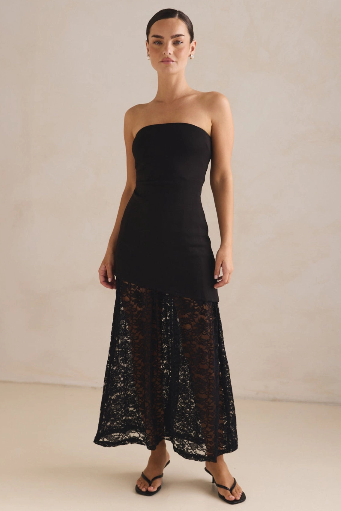 Scarlett Lace Midi Dress (Black) City Bright Simple Mood