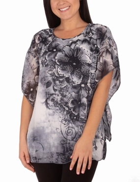 TearResistant Blends Tagless Comfort Collar Scoop Neck Poncho With Rhinestones