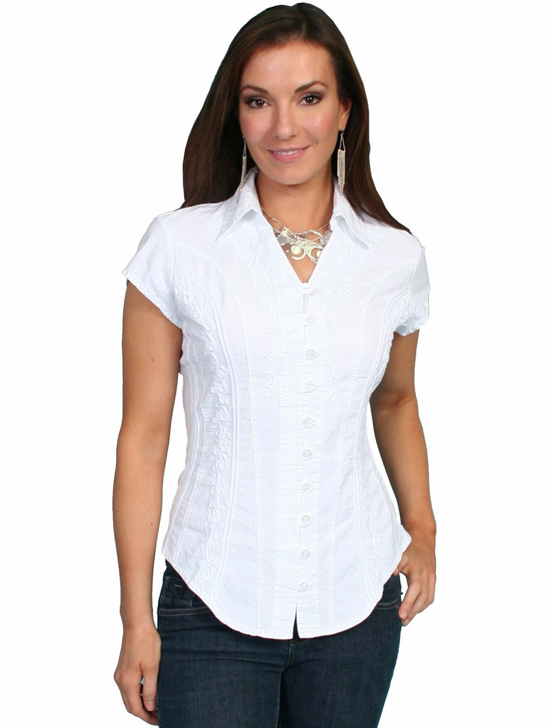 Dynamic Design Scully Cantina Womens White 100% Cotton Cap Sleeve Vine Blouse