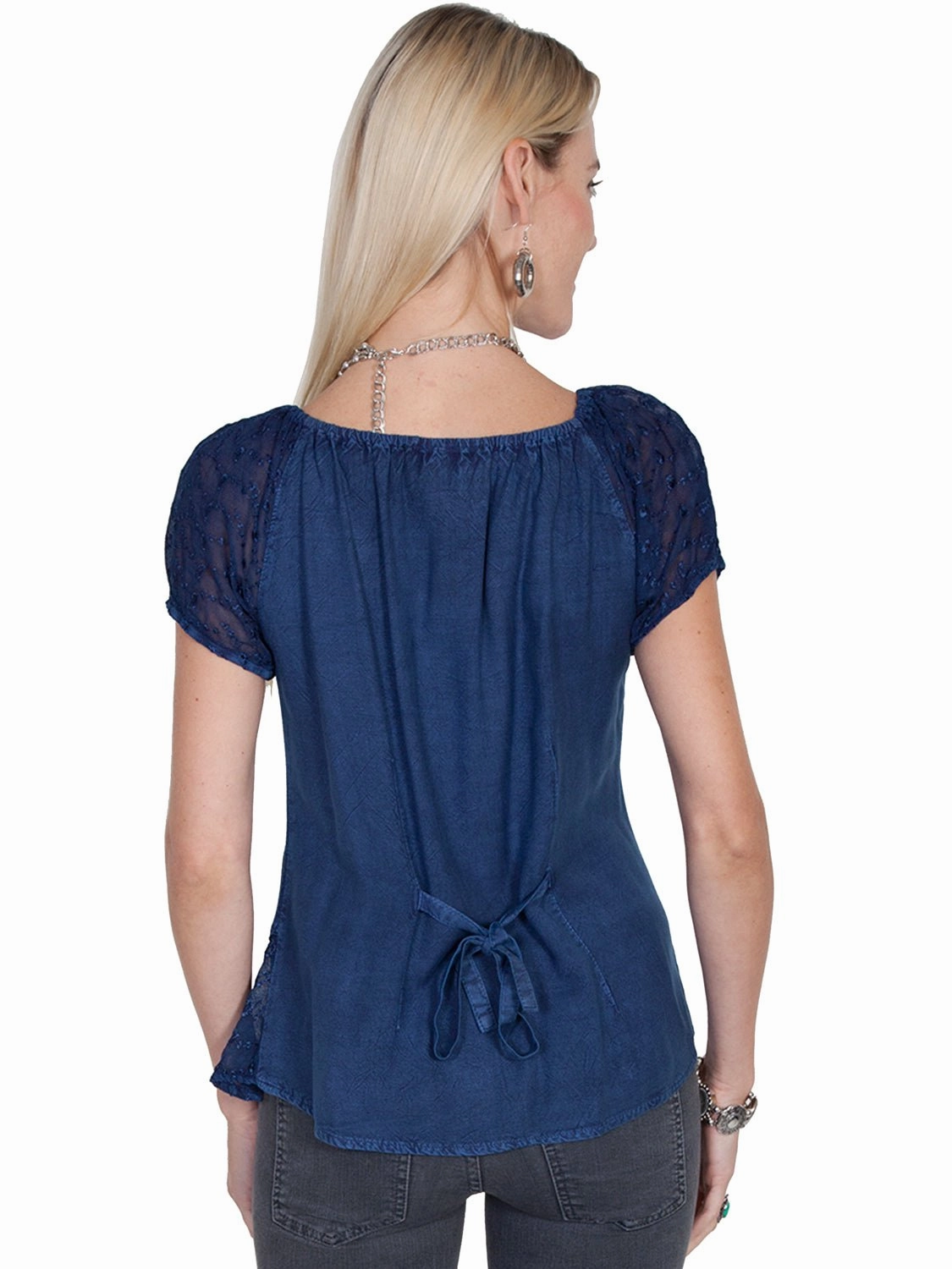 Scully Honey Creek Womens Blue 100% Rayon S/S Multi-Fabric Blouse Autumn Look Trendy Look