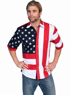 Flexible Mobility Summer Outfit Scully Mens American Flag Red 100% Cotton S/S Shirt