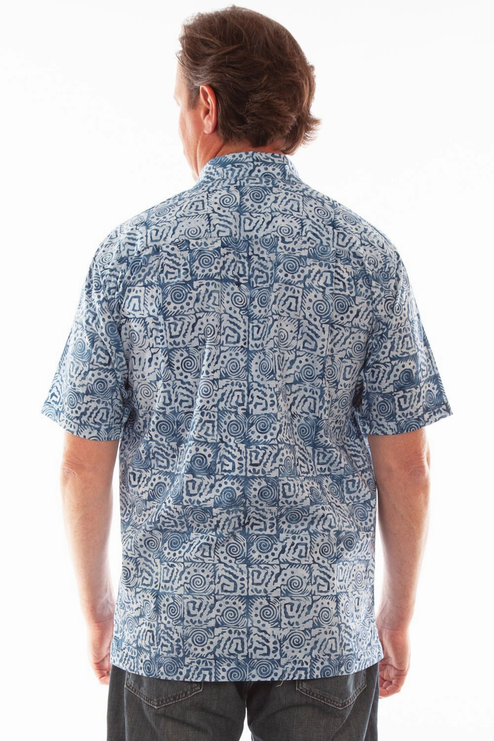 Scully Mens Batik Box Light Blue 100% Cotton S/S Shirt Quality Wear Outerwear Companion