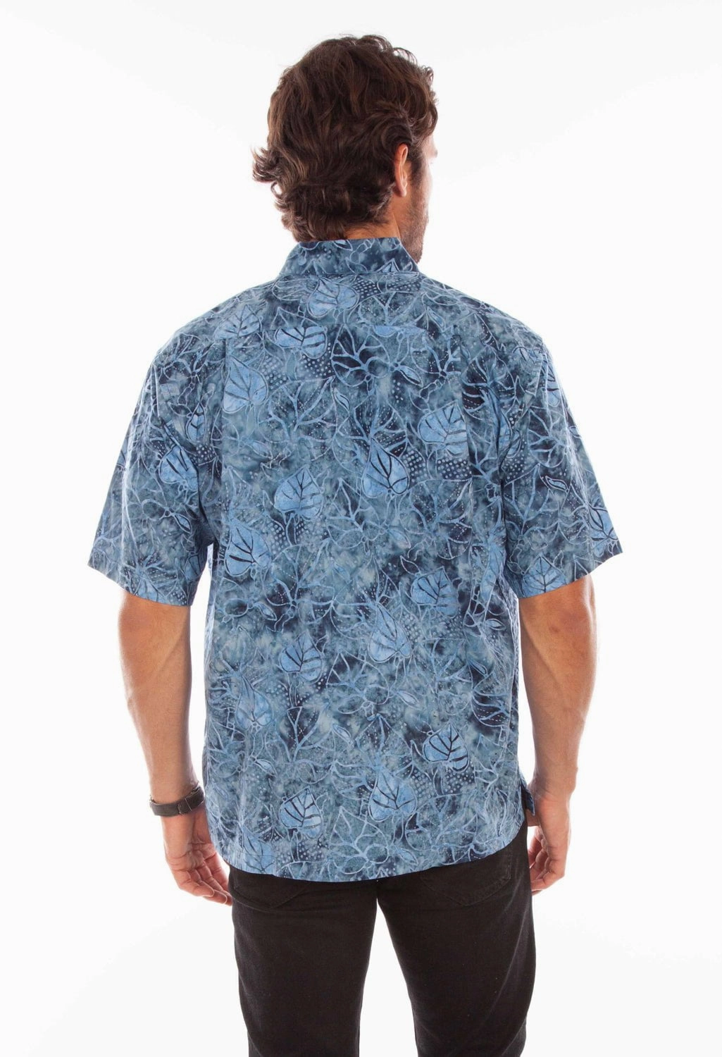 Scully Mens Batik Leaves Blue 100% Cotton S/S Shirt Unique Design