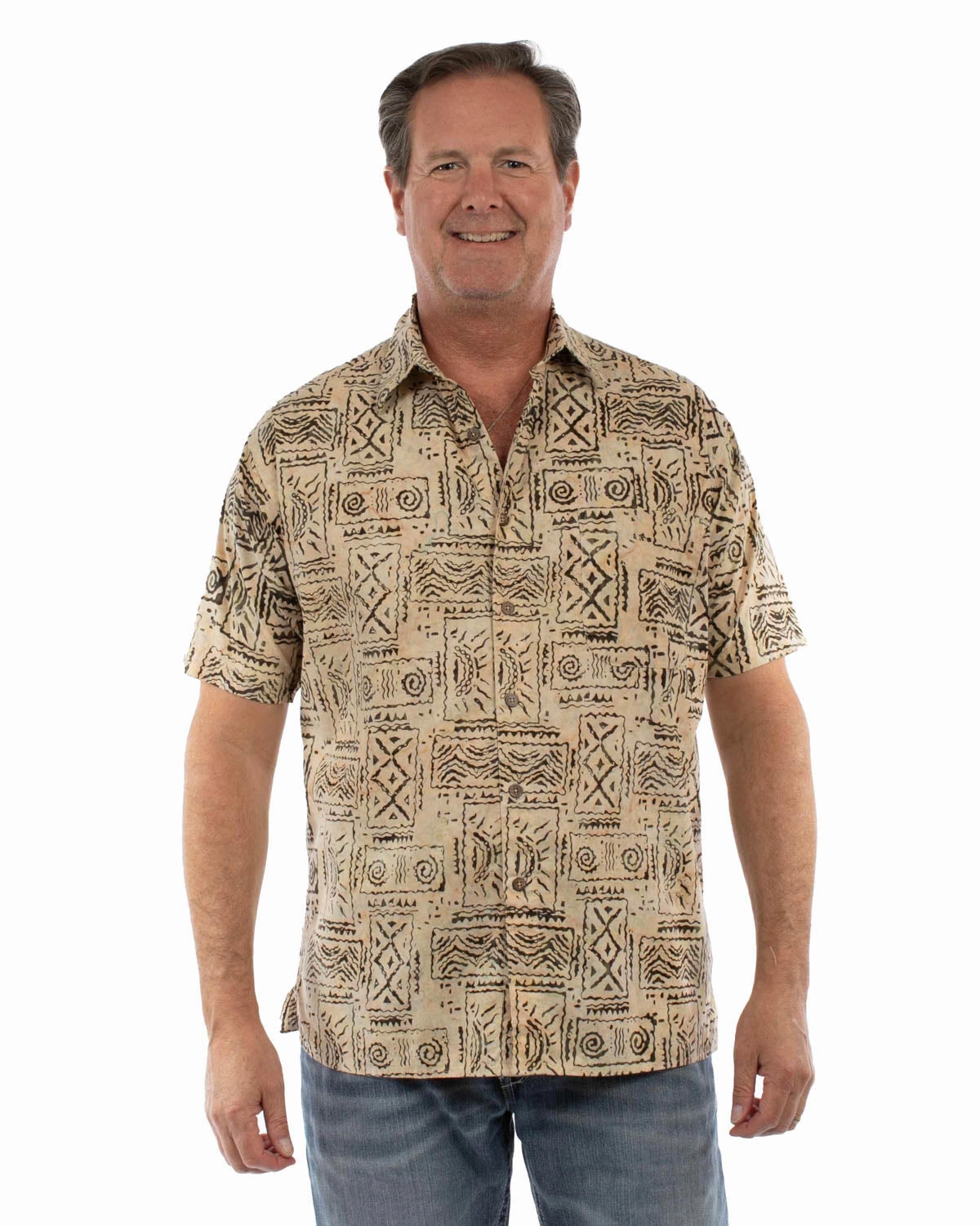 Anniversary Special Smart Design Scully Mens Batik Tiles Sand 100% Cotton S/S Shirt