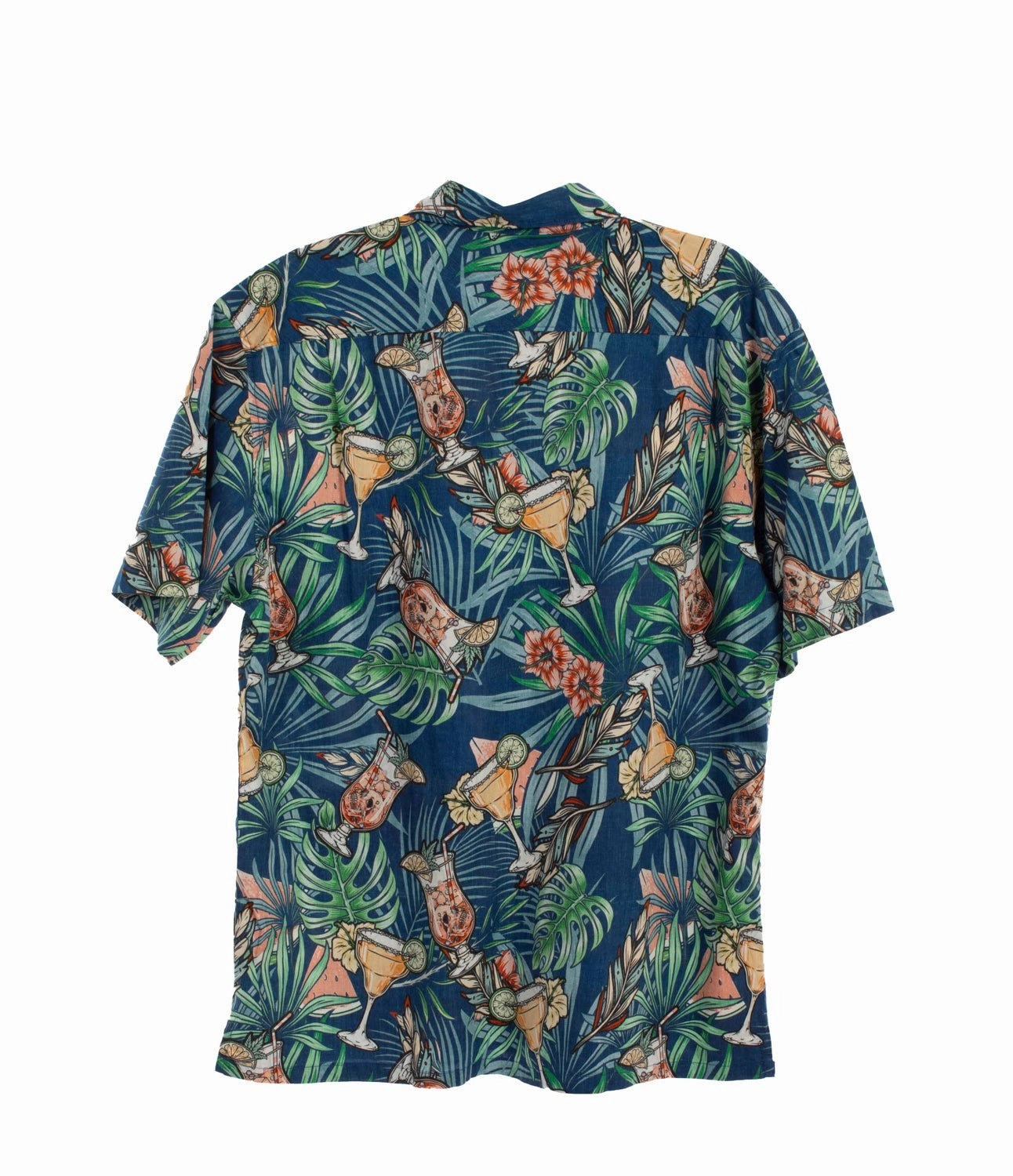 Seamless Shoulder Streetwear Scully Mens Cocktails and Skulls Blue 100% Cotton S/S Shirt