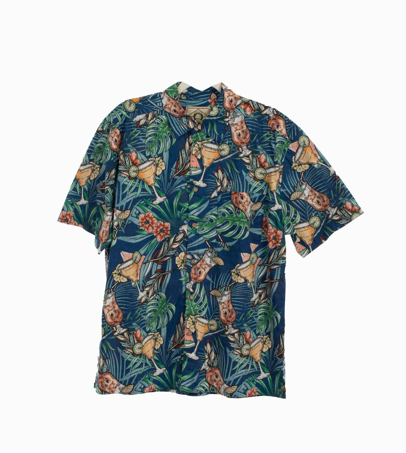 Scully Mens Cocktails and Skulls Blue 100% Cotton S/S Shirt Casual Vibe Durable Material