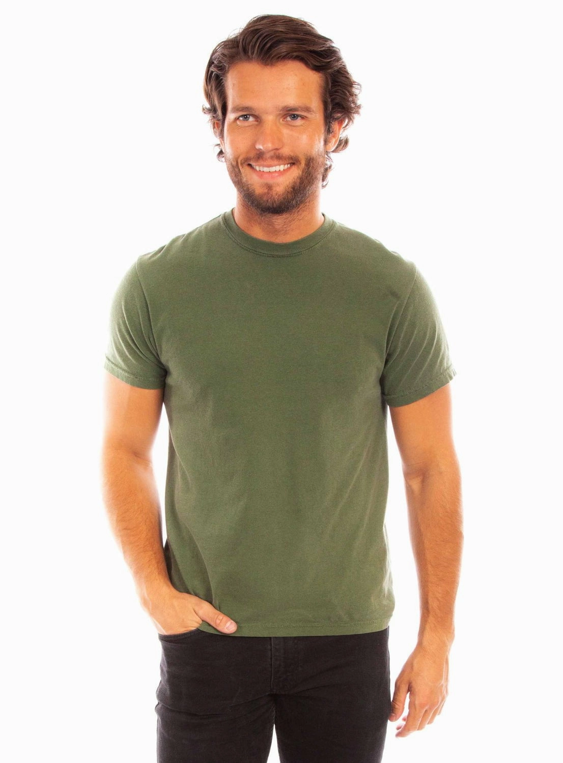 Quality Fabric MultipurposeUse Scully Mens Crew Neck Olive 100% Cotton S/S T-Shirt
