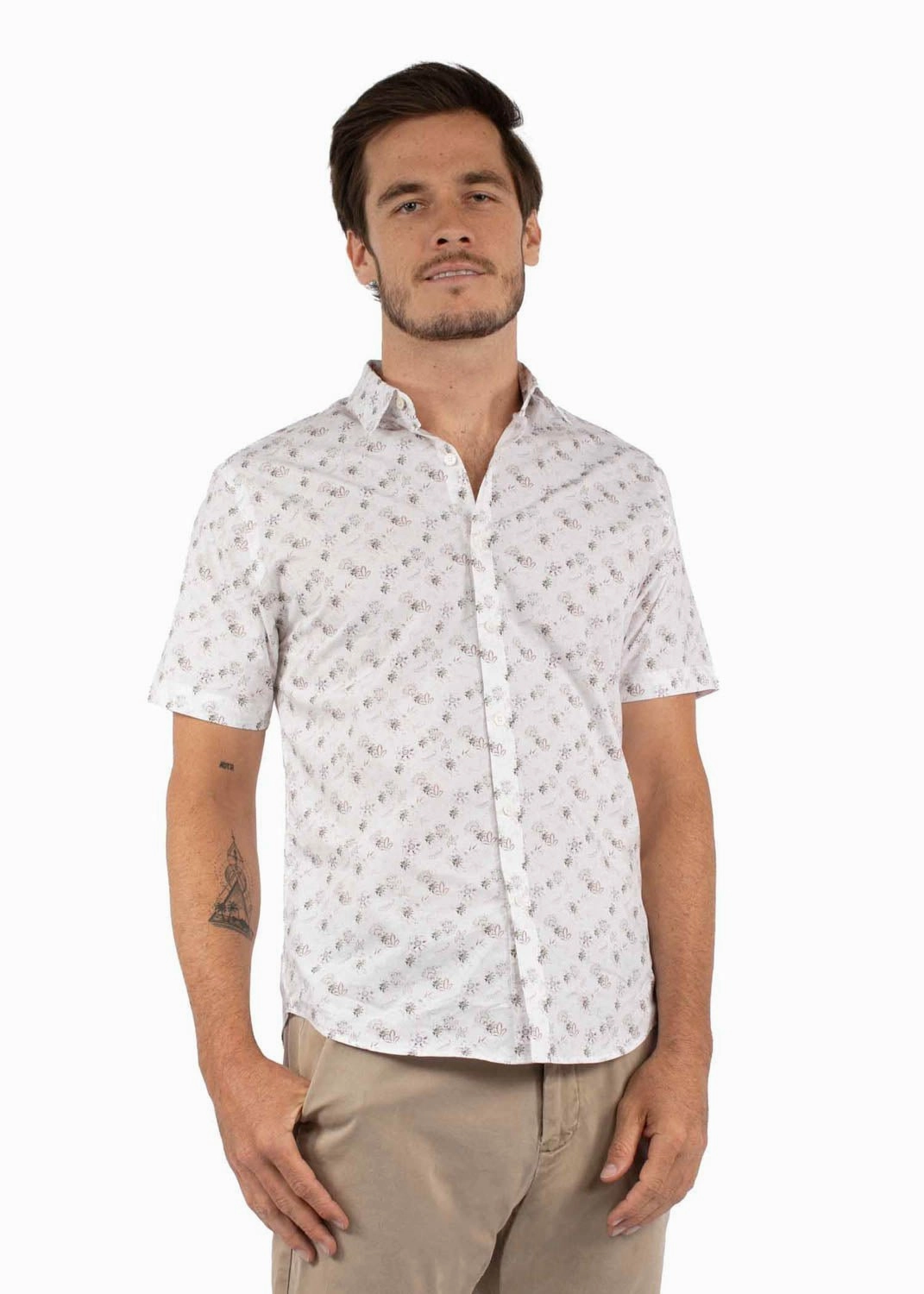 Scully Mens Egyptian Floral Ivory 100% Cotton S/S Shirt Snug feel