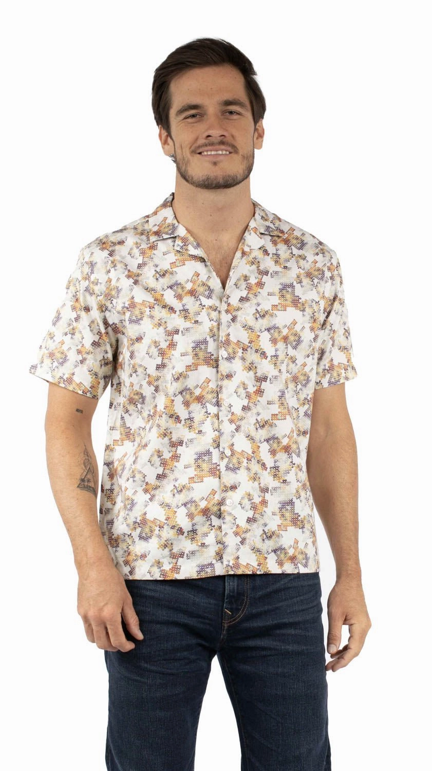 Anniversary Special Scully Mens Egyptian Sequin Print Natural 100% Cotton S/S Shirt