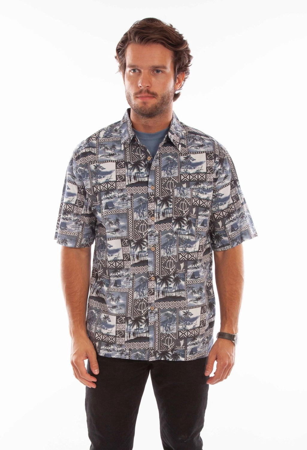 Stylish Element Scully Mens Hawaiian Island Midnight Sky 100% Cotton S/S Shirt