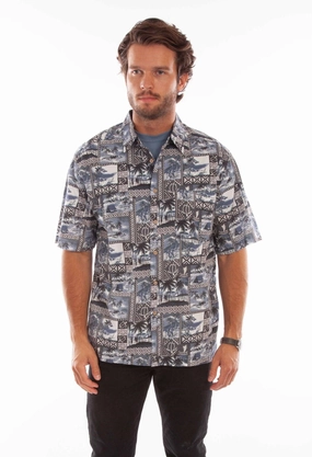 Stylish Element Scully Mens Hawaiian Island Midnight Sky 100% Cotton S/S Shirt
