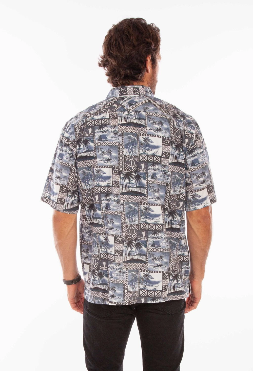 Scully Mens Hawaiian Island Midnight Sky 100% Cotton S/S Shirt Winter Retreat