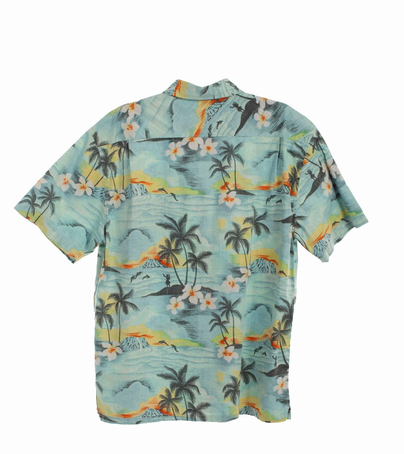 Anti Odor Treatment high-low hem Scully Mens Hawaiian Scenery Aqua 100% Cotton S/S Shirt