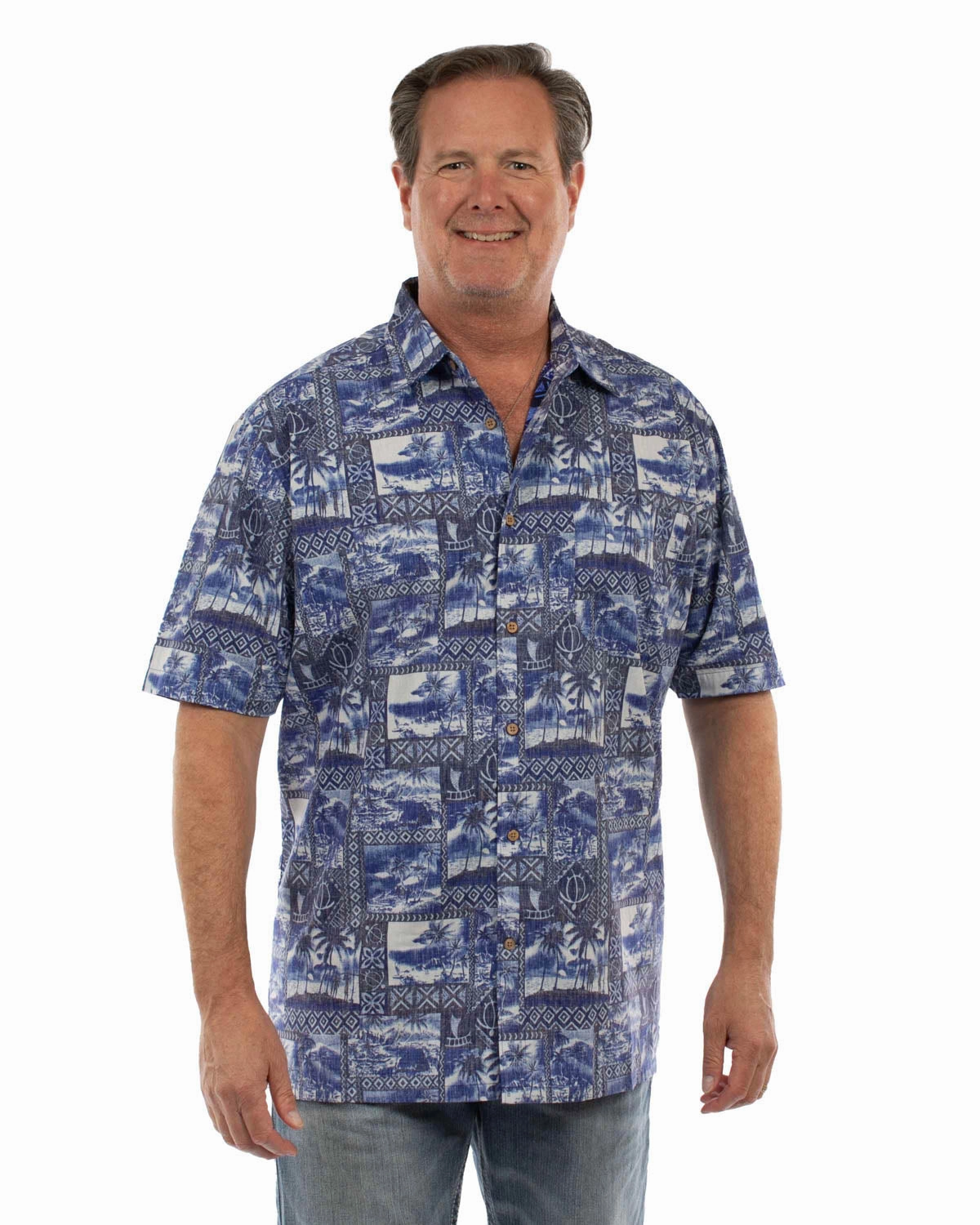 Perfect Layering Scully Mens Hawaiian Scenery Blue 100% Cotton S/S Shirt