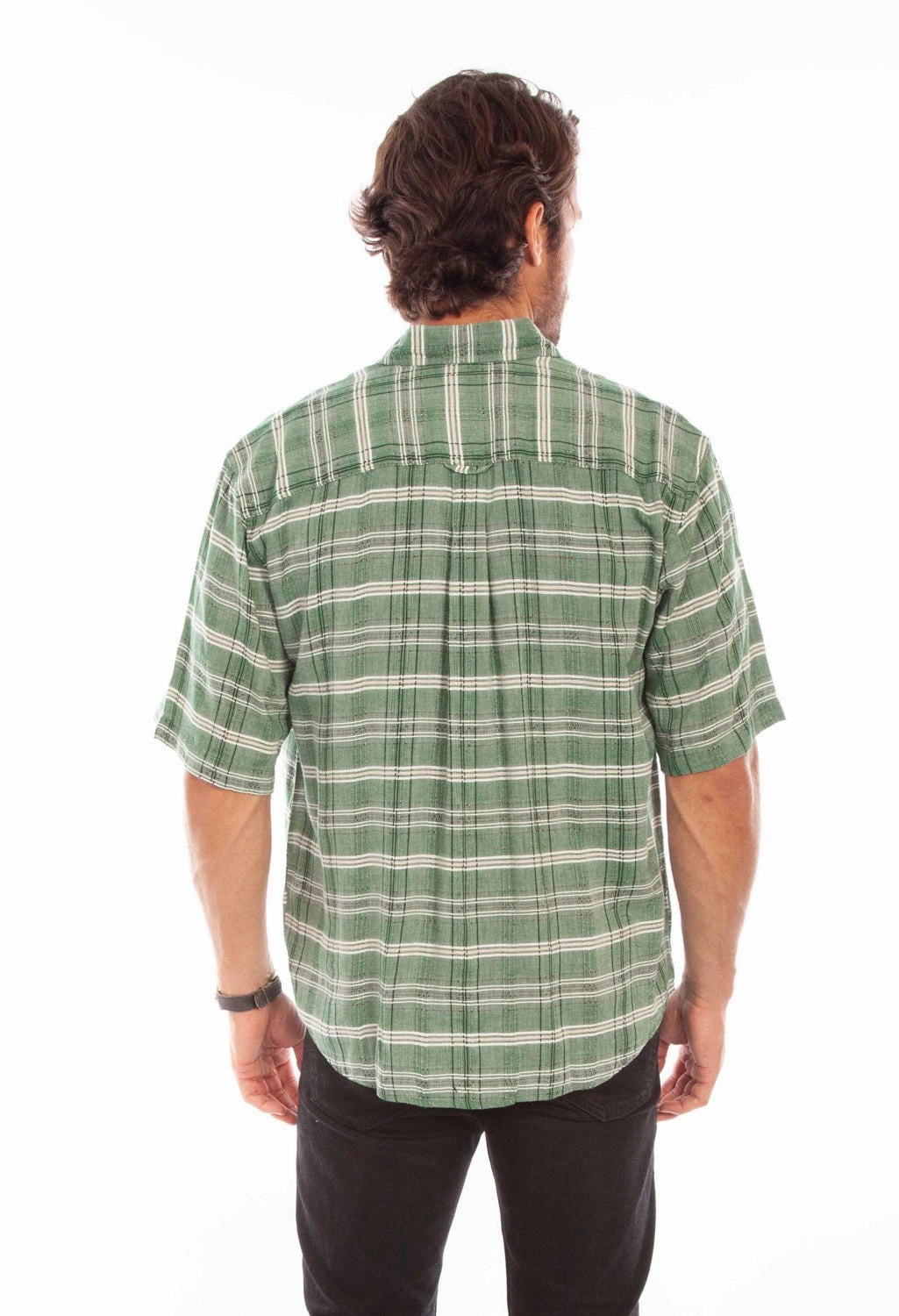 Party Ready Thermoregulating Layer Scully Mens Worn Outs Plaid Green 100% Cotton S/S Shirt
