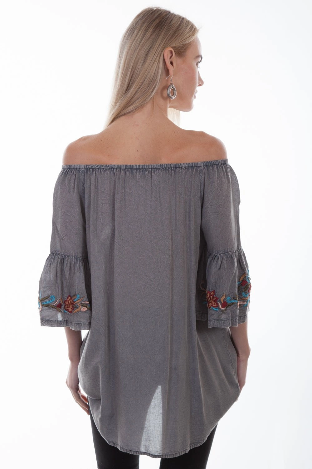 Scully Womens Charcoal Viscose Rope Tie S/S Tunic Relaxed Design