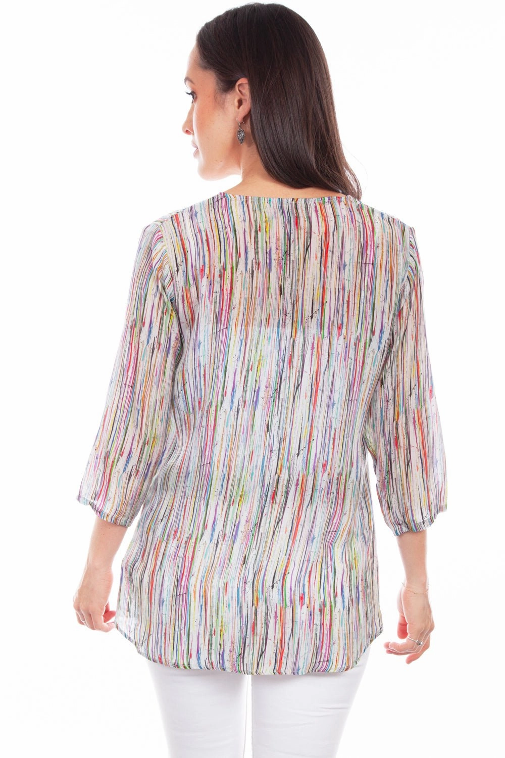 Scully Womens Colored Stripe Multi-Color Rayon S/S Blouse Anti Odor Treatment