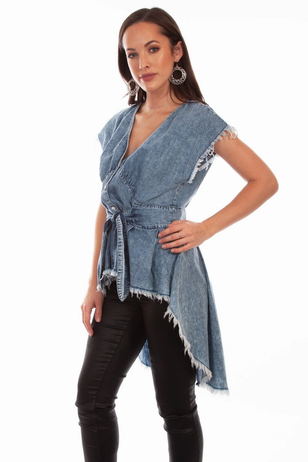 Adjustable Cuffs Scully Womens Denim 100% Cotton Frayed S/L Tunic