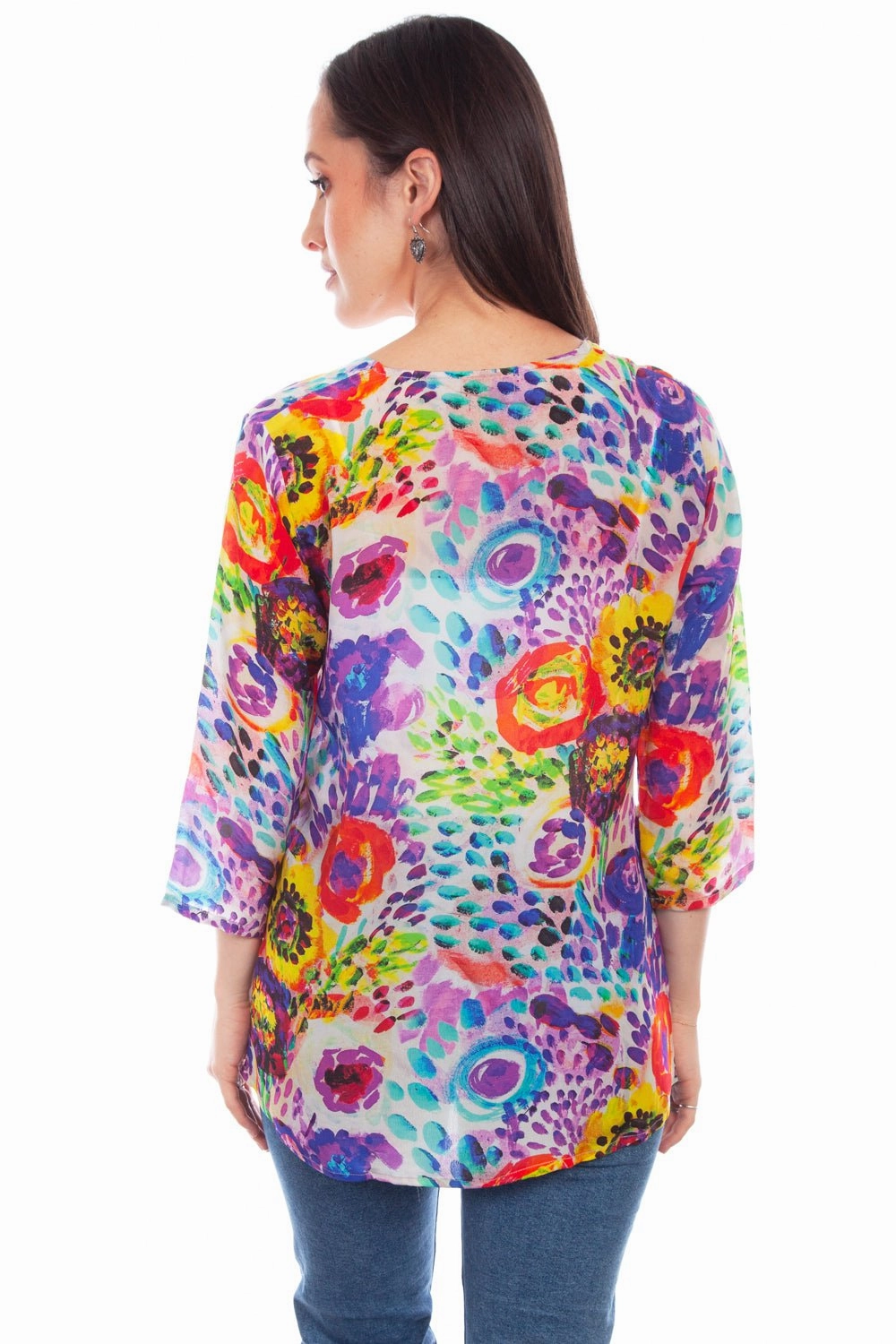Scully Womens Lavish Blossoms Multi-Color Rayon S/S Tunic Business Meeting