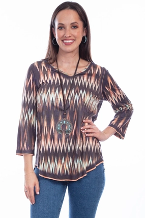 Scully Womens Multi-Color Polyester Reversible Ikat S/S Tunic Work-to-Weekend Earthy Hue