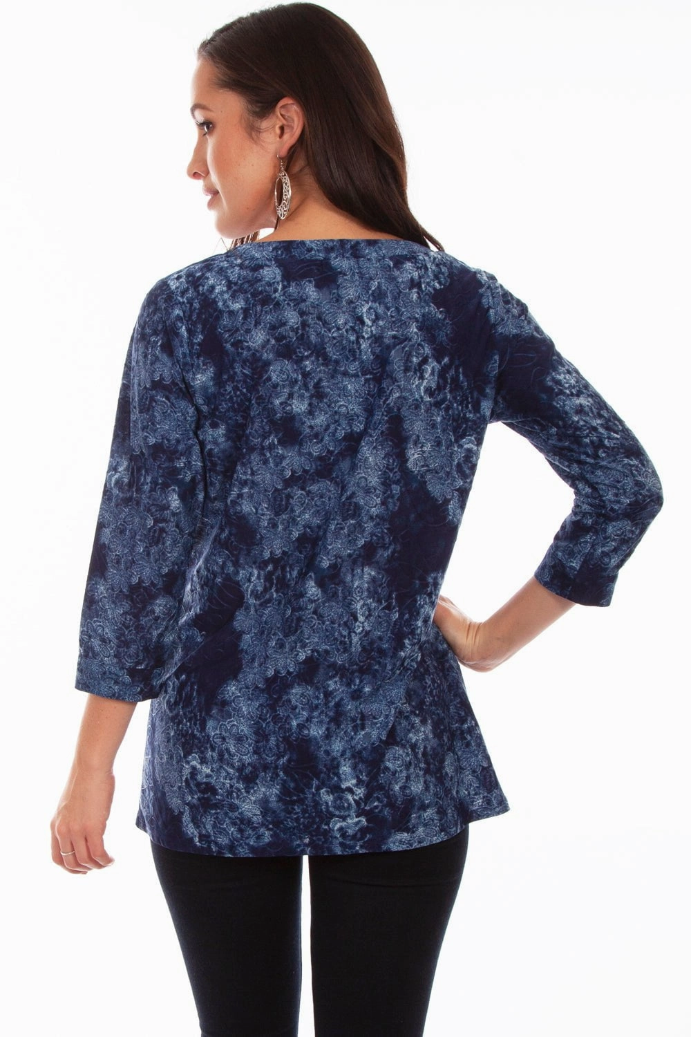 Chilly Weather Wear Scully Womens Navy Polyester Criss-Cross S/S Blouse