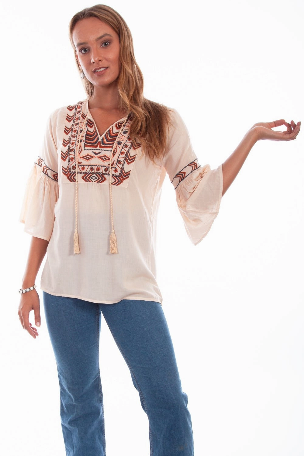 Rooftop Bar Scully Womens Nude Viscose Tie Front S/S Blouse