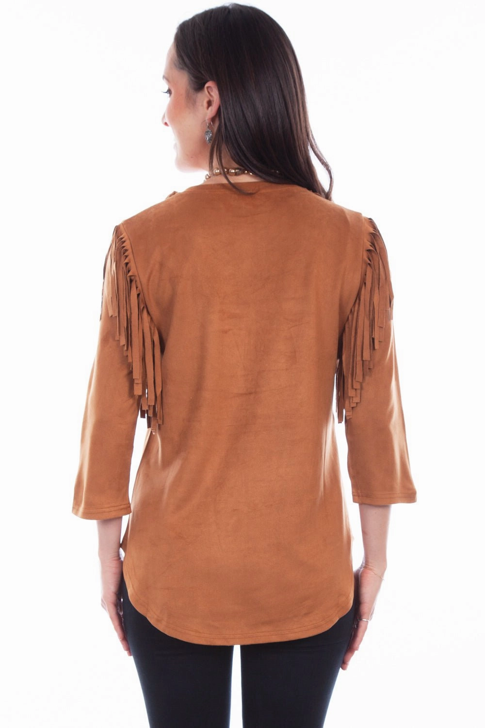 Flexible Wear Urban Style Scully Womens Pullover Fringe Brown Poly/Spandex S/S Tunic