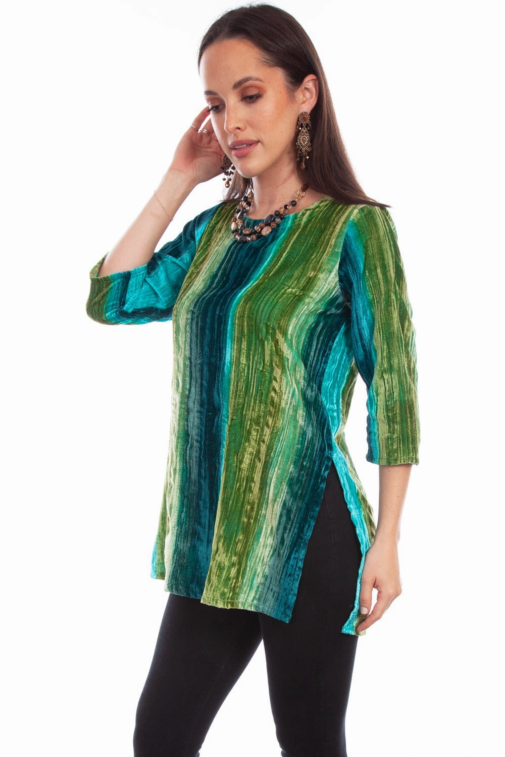 Scully Womens Vibrant Velvet Teal Nylon Viscose S/S Tunic Petite Option Minimalist Look