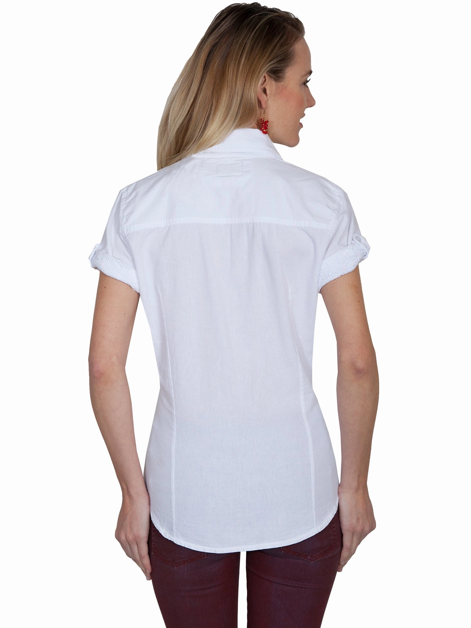 Scully Womens White 100% Cotton Soutache S/S Blouse Active Wear Seamless construction