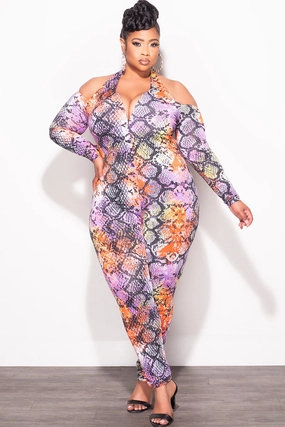 Body Shape Travel Ready Final Sale Plus Size Halter Jumpsuit in Multi-Color Snake Print