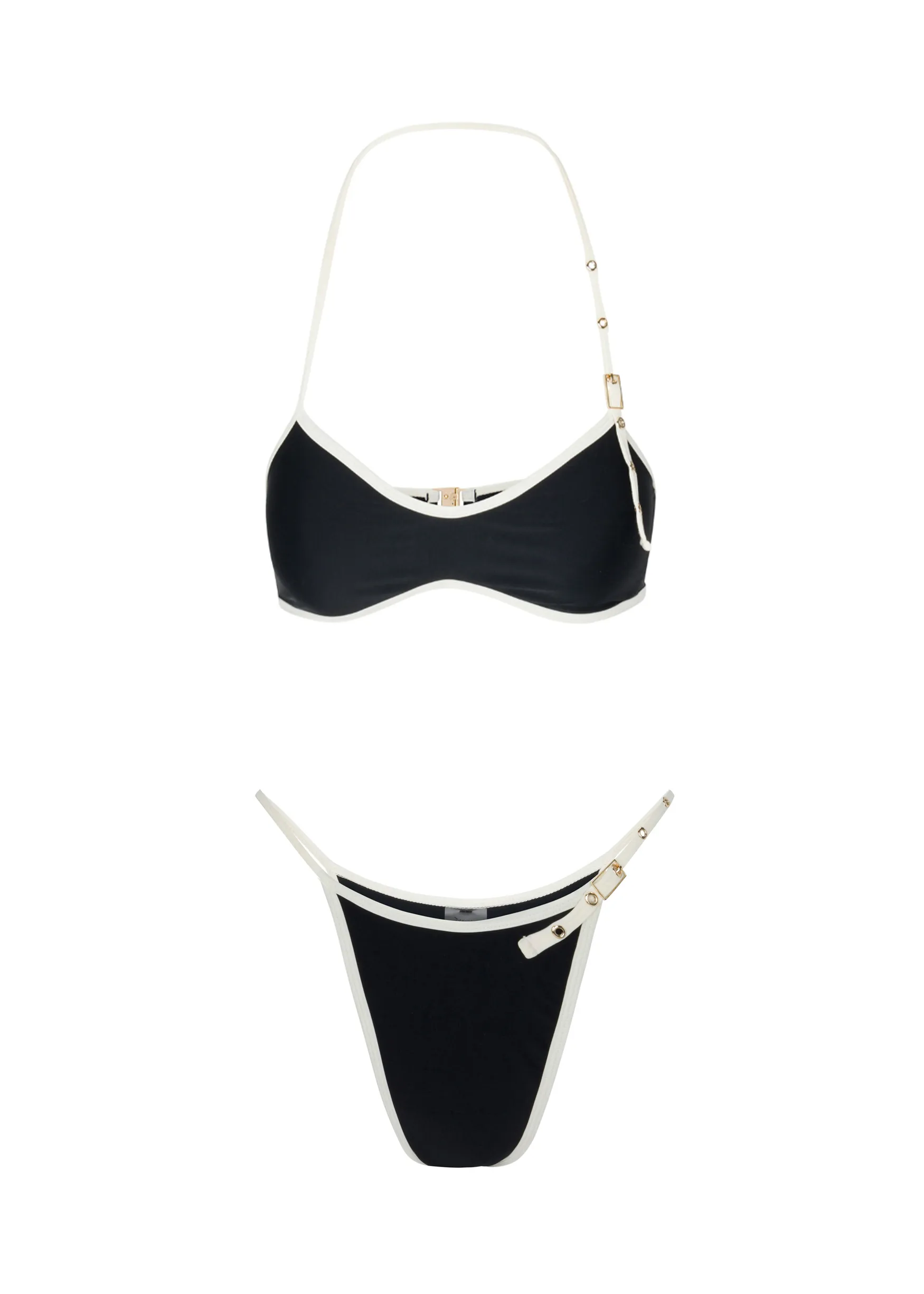 Slim Fit Design Adaptive Temperature Control Bardot Buckle Bikini Top | Black