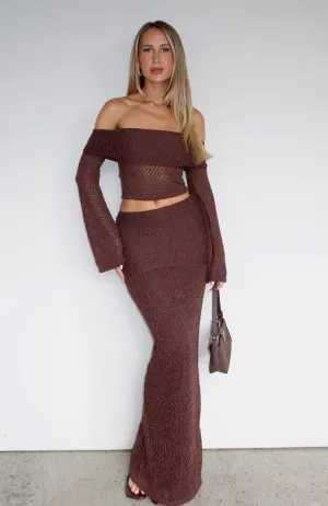 In Too Deep Knit Maxi Skirt Chocolate Crisp Finish