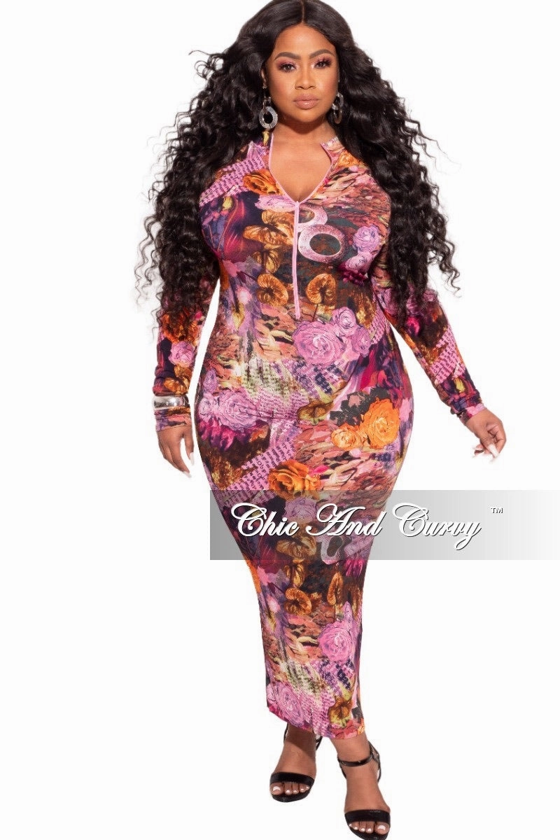 Final Sale Plus Size Bodycon Dress in Fuchsia Multi-Color Print Movement Ease