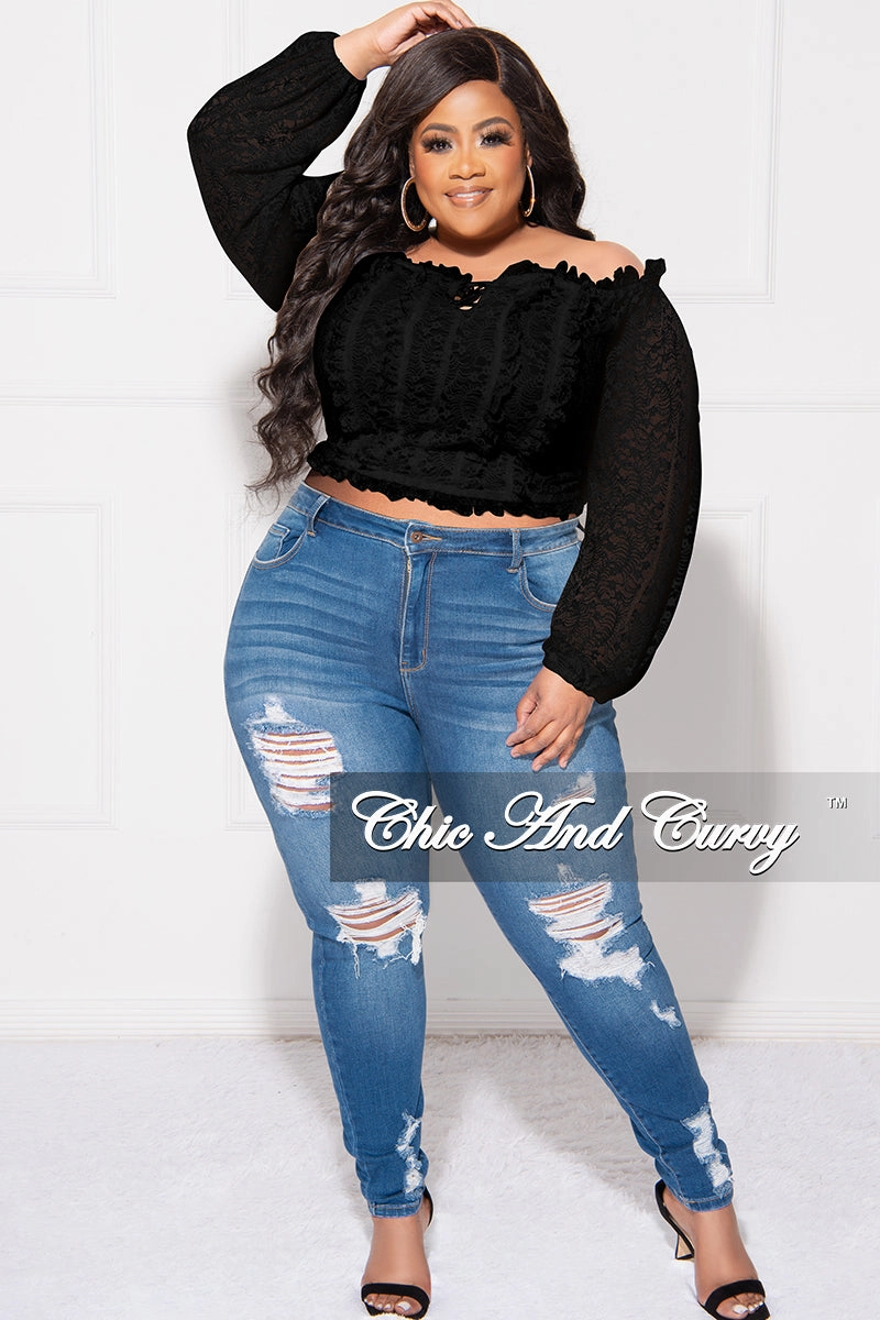 Final Sale Plus Size Off The Shoulder Lace Top in Black Perfect Design