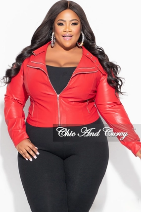 Final Sale Plus Size Biker Jacket - Red Hygienic Coating Unrestricted Movement