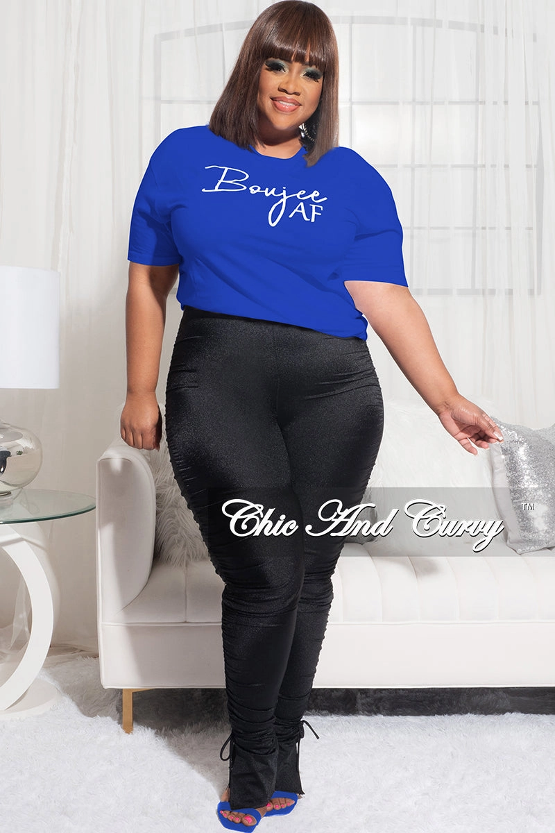 Final Sale Plus Size Short Sleeve V-Neck Boujee AF T-Shirt in Royal Blue Stretch Movement