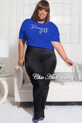 Final Sale Plus Size Short Sleeve V-Neck Boujee AF T-Shirt in Royal Blue Stretch Movement