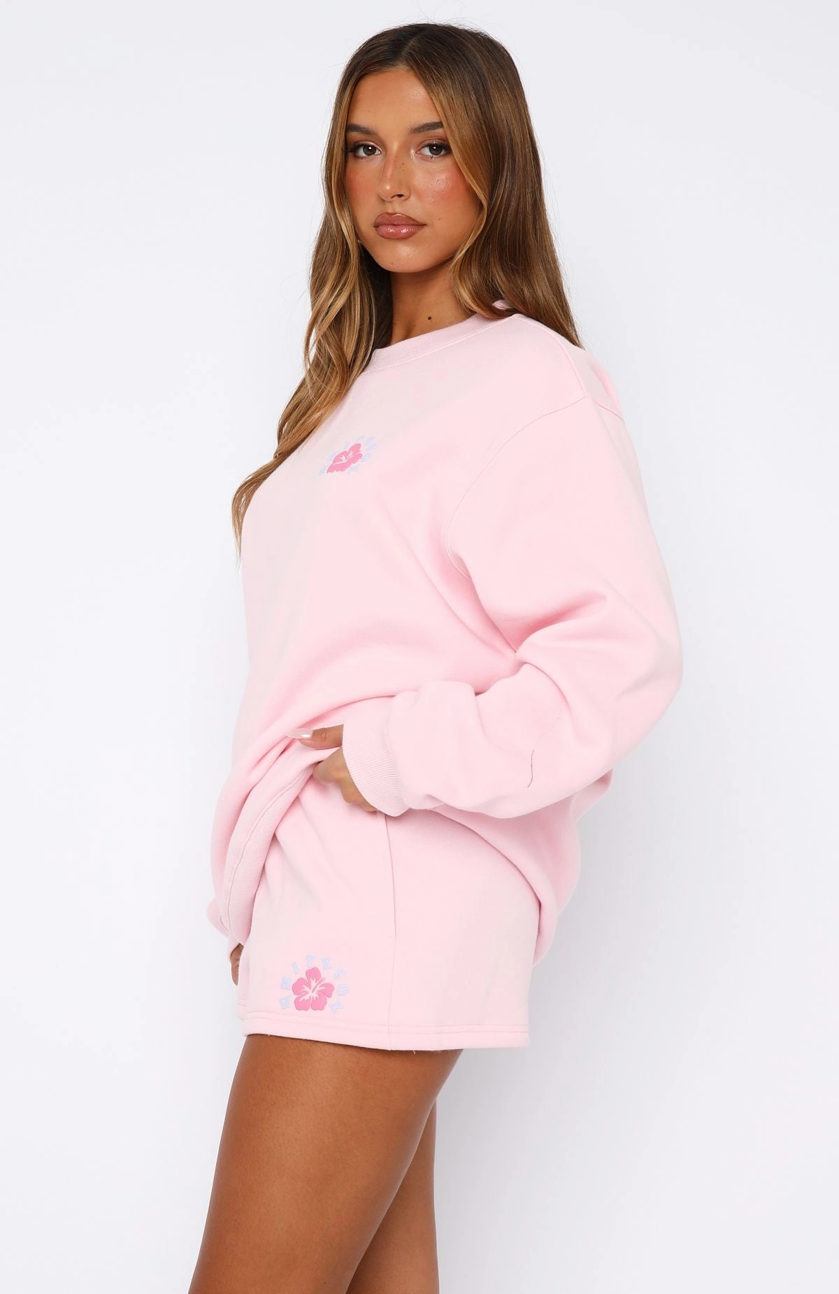 Keep Blooming Lounge Shorts Pink Layered Neckline Smart Casual