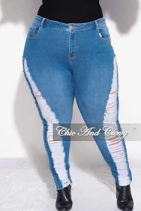 Final Sale Plus Size Jeans with Distressed Sides in Denim Layering Comfort