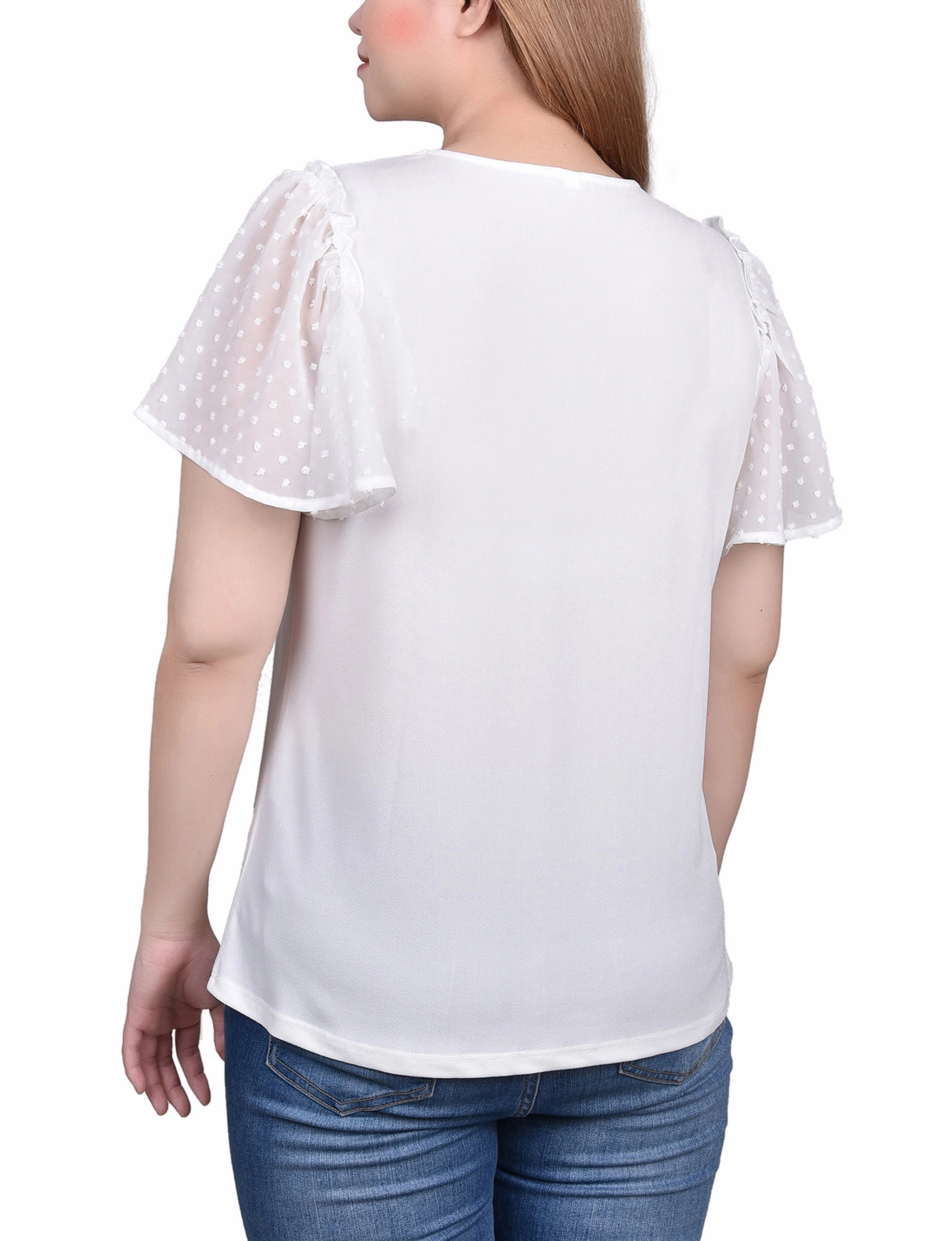 Clip Dot Flutter Sleeve Top Four Way Stretch Material