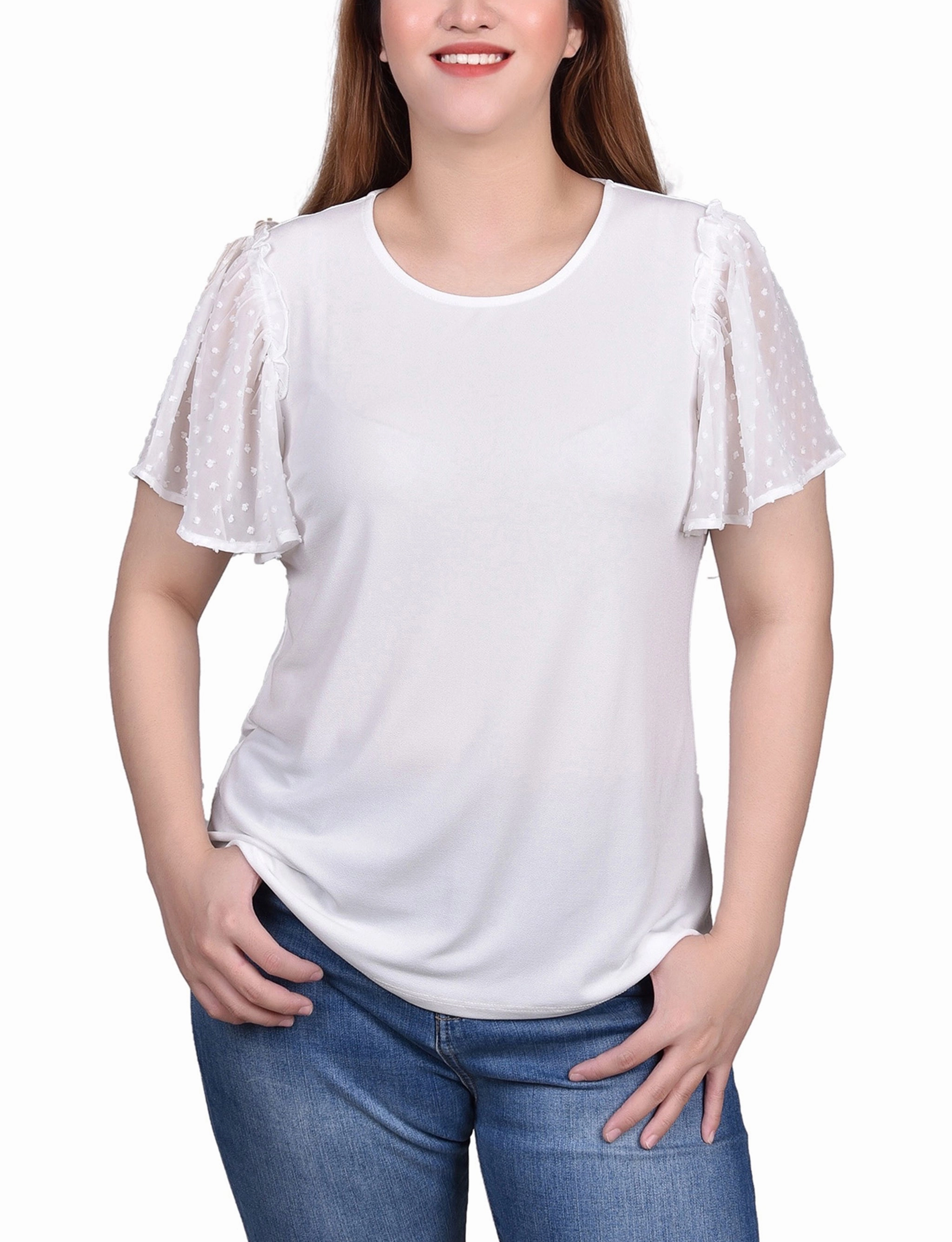 Clip Dot Flutter Sleeve Top LayeredCuff