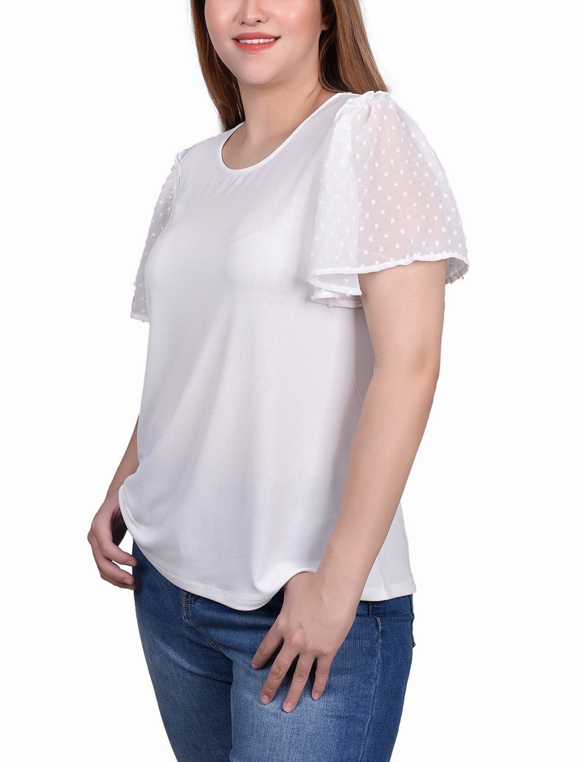 Clip Dot Flutter Sleeve Top Durable Stitch Pattern AllSeason Wearability