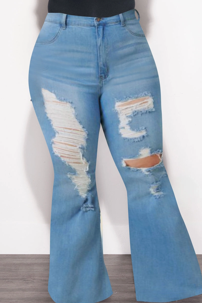 Final Sale Plus Size Distressed Medium Denim Jeans Flattering Look