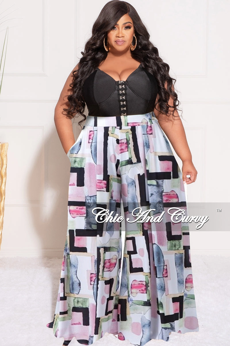 No Iron Final Sale Plus Size Palazzo Pants in Geometric Print