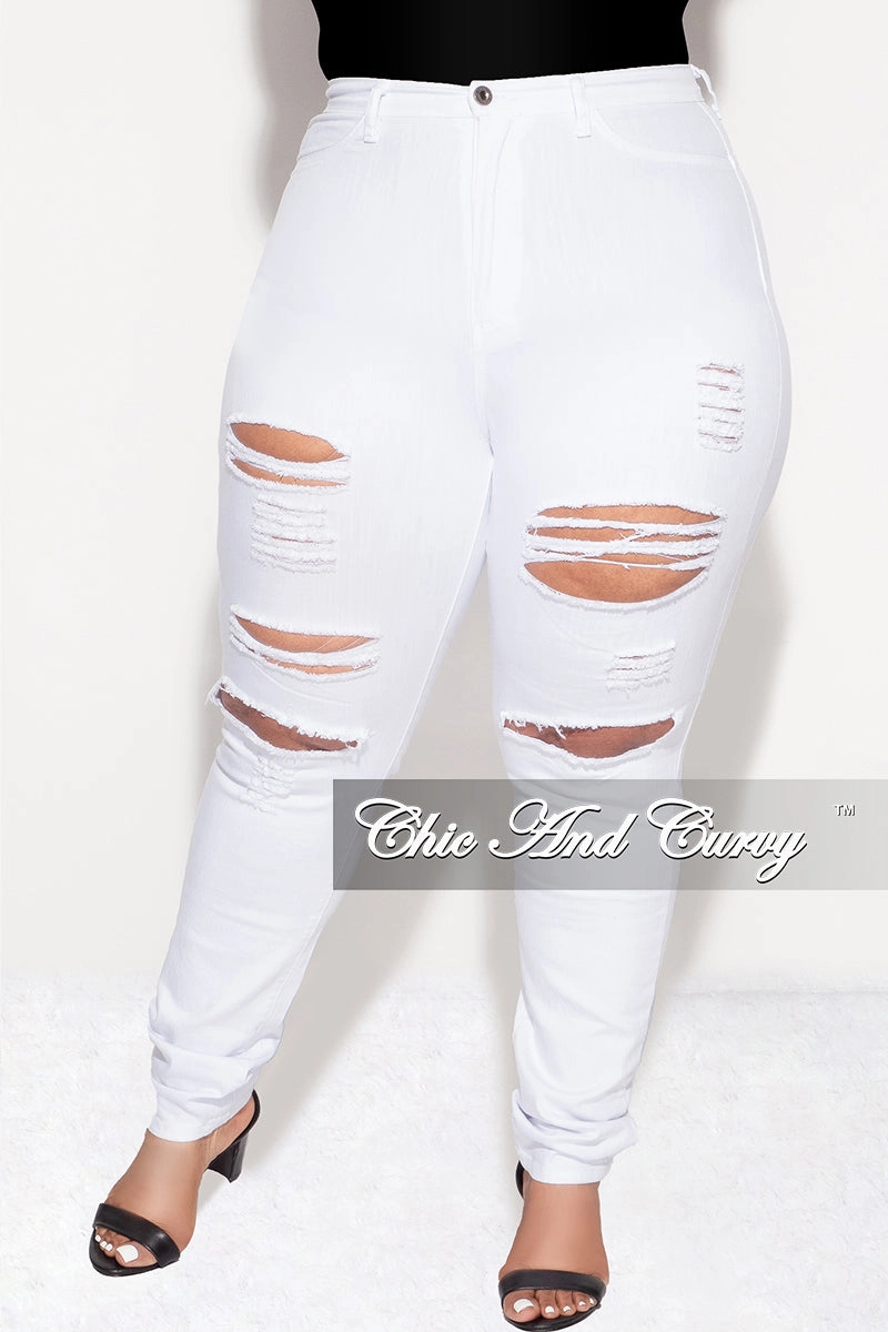Dynamic Flex Panels Hypoallergenic fabric Final Sale Plus Size Denim Jeans with Ripped Front in White