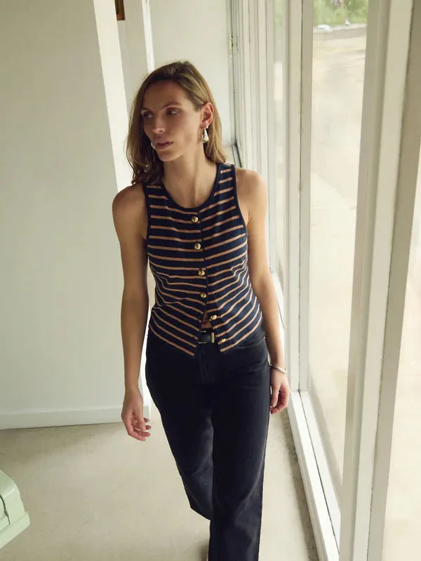 Abbie Tank - Latte Stripe Anti Pill Surface 3D Spacer Fabric