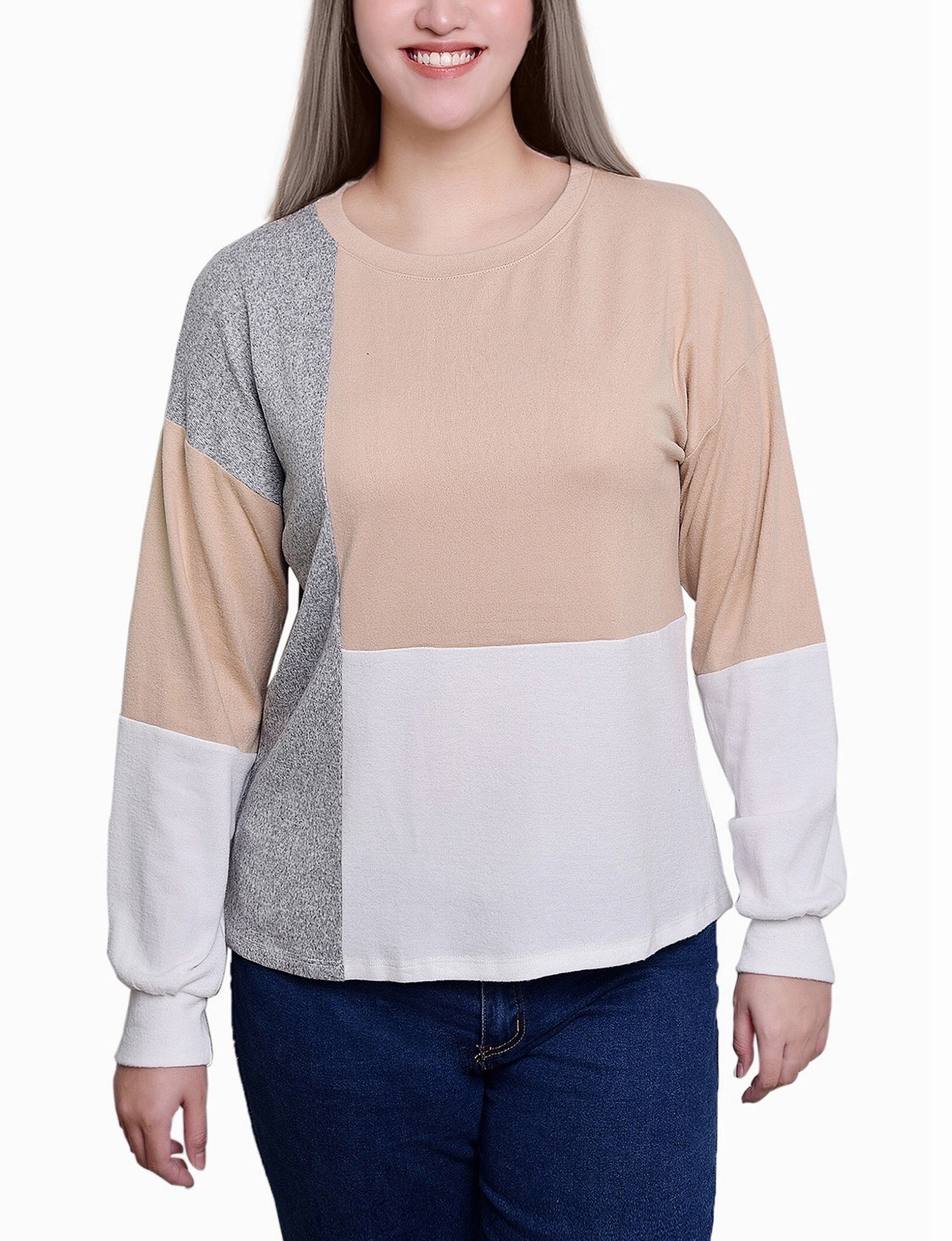 Long Sleeve Colorblocked Top Trendy Cardigan Weighted Hem Design